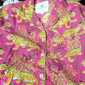 Printfresh Fuchsia Leopard Print Pajama Top Bagheera Print Shirt Size Small